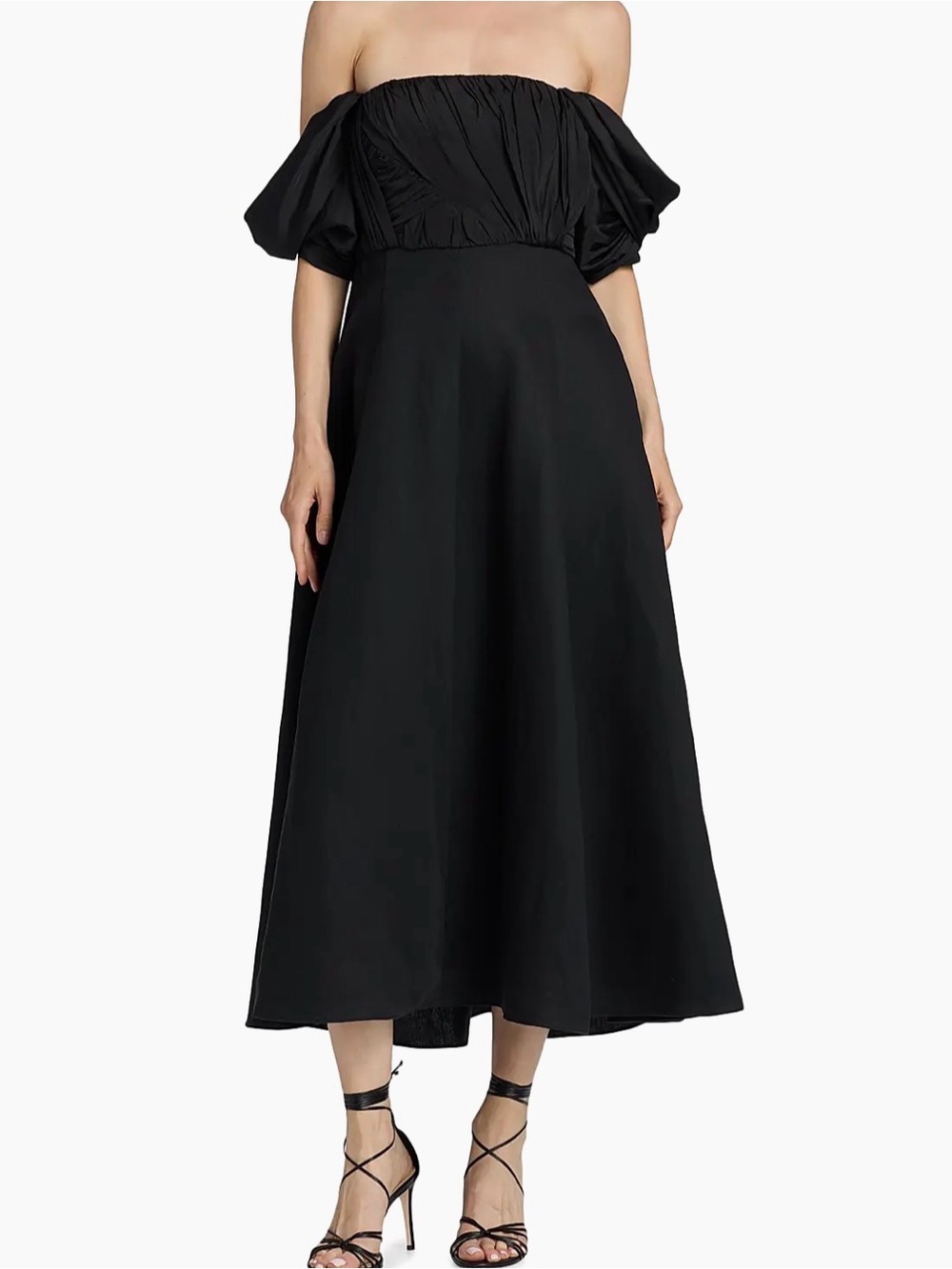 Reiss Black Off-Shoulder Midi Dress with Puff Sleeves - Picture 2 of 3